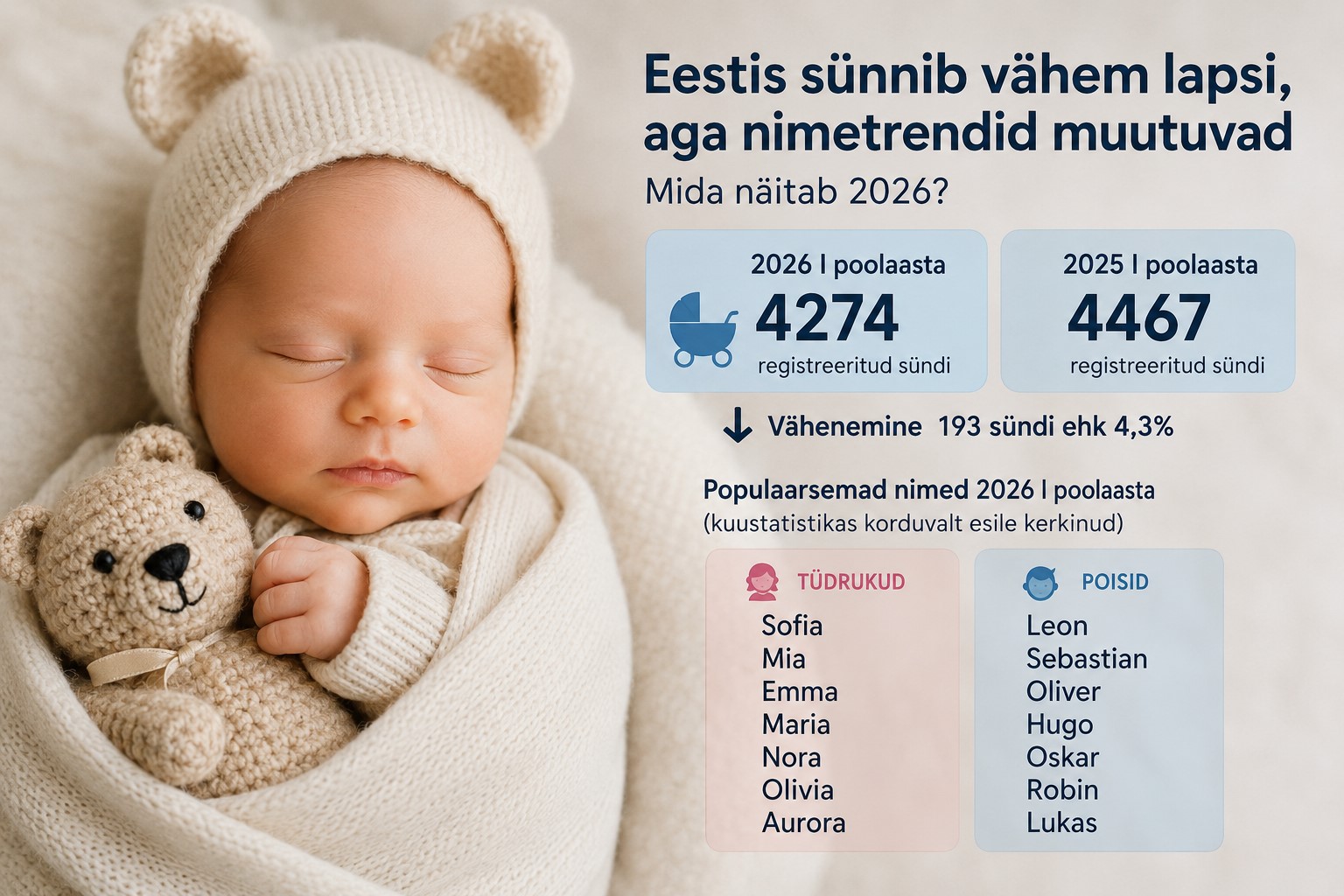 Eestis sünnib vähem lapsi, aga nimetrendid muutuvad: mida näitab 2026?