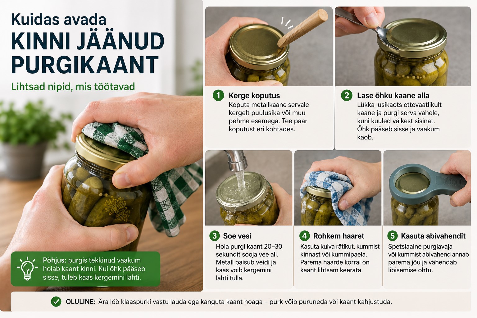 Kuidas avada kinni jäänud purgikaant ilma suure jõuta?
